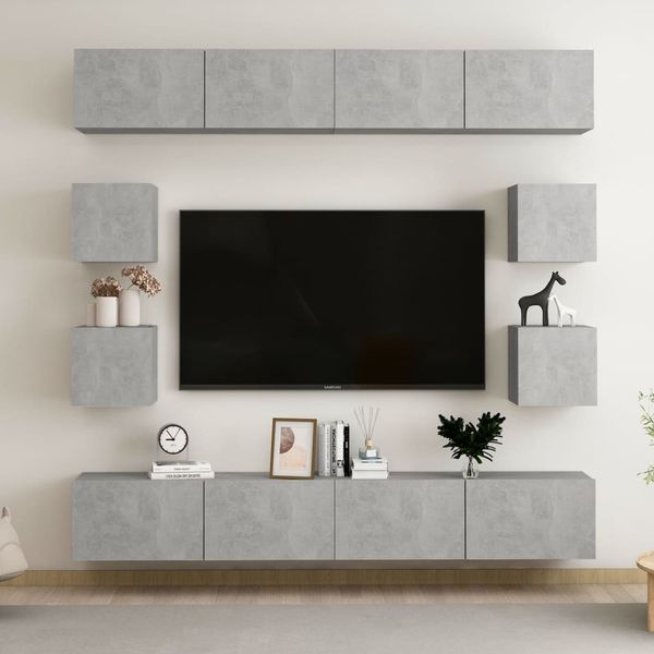 vidaXL 8-tlg. TV-Schrank-Set Betongrau Spanplatte [3079069]