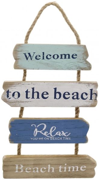 Chic Antique - Wandschild Türschild Schild Holzschild "Welcome" Beach 31087306