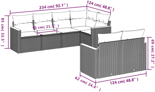 vidaXL 7-tlg. Garten-Sofagarnitur mit Kissen Beige Poly Rattan 3226142 Bild 6