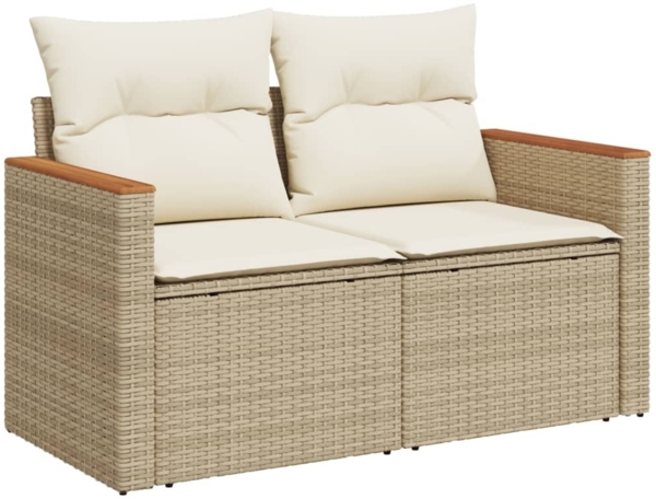 vidaXL 7-tlg. Garten-Sofagarnitur mit Kissen Beige Poly Rattan 3226142 Bild 4