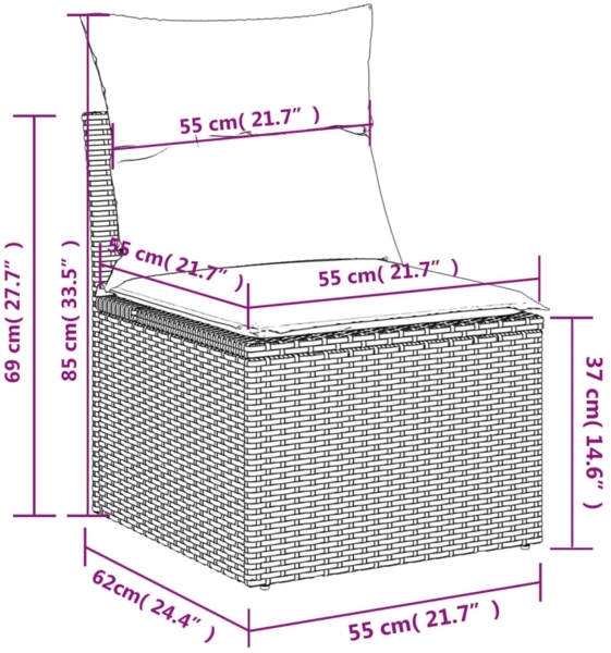 vidaXL 7-tlg. Garten-Sofagarnitur mit Kissen Beige Poly Rattan 3226142 Bild 8