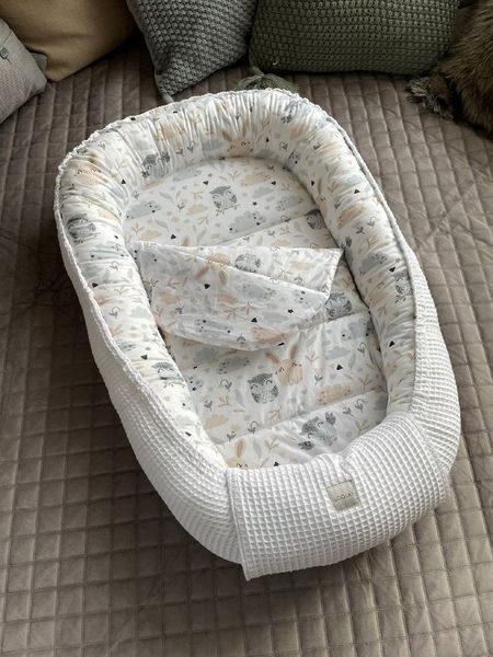 Loolay Bettnestchen Weiß WAFFELPIQUE/ HASE Beige Babynest Babyaustattung Neugeborene SETS, (Reisebett Unterlage Nestchen SOLO/ o. in Premium Geschenk SETS, 2-tlg, 4 Jahreszeiten ATMUNGSAKTIVER WAFFELSTOFF), LOOLAY® - 100% Europäische Stoffe und Kleinse...