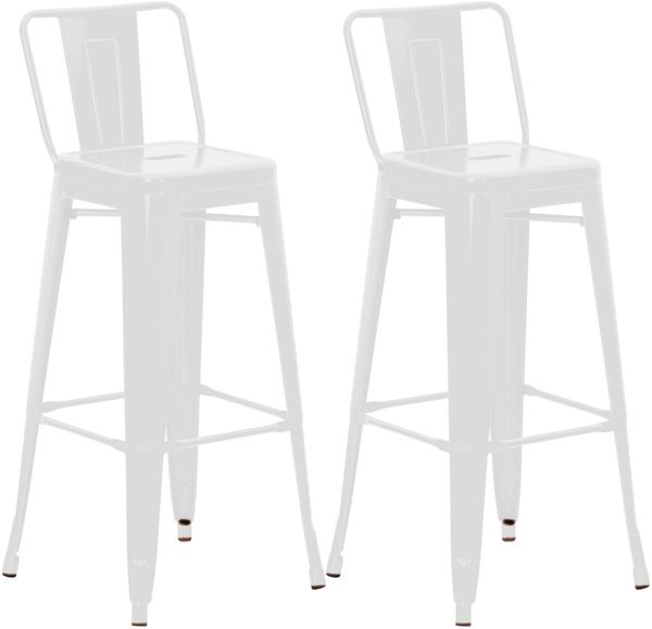 2er Set Barhocker LEKEL - Metall Weiß 44x43x96 cm | Barstuhl Mit Lehne Tresenhocker Tresenstuhl Kneipenhocker Kneipenstuhl
