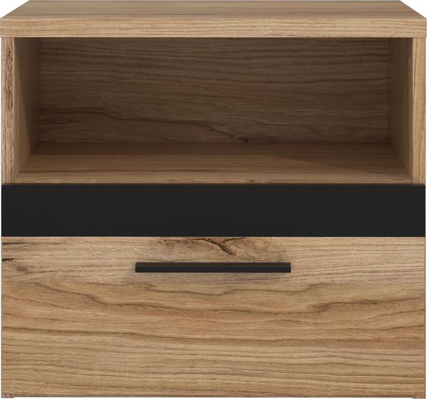 Nachtkommode >DALATE< 1 Schublade, Catania Eiche / Schwarz Matt - 50,2x45,2x33,8 (BxHxT)