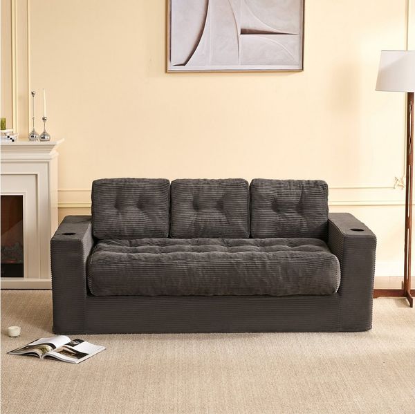 LITBIRD Sofa Bodensofa 3-Sitzer 190 cm, modulares Kordstoff Sofa mit Rückenlehne, 1 Teile, Jugend- & Studentensofa, bequemes Relax Sofa