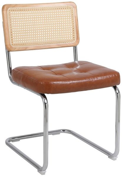 MODFU Esszimmerstuhl Moderne Rattan Esszimmerstühle,Polsterstuhl,Küchenstuhl (Moderne Rattan Esszimmerstühle Set aus 2 Stühlen, Ergonomisches Design mit weicher Kunstlederpolsterung, Mesh Rückenlehne, Chrom Metallbeine, 2 St)