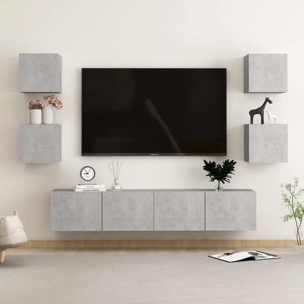 vidaXL 6-tlg. TV-Schrank-Set Betongrau Spanplatte [3079082]