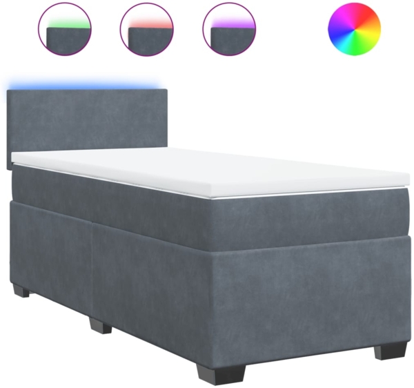 vidaXL Boxspringbett mit Matratze und LED-Beleuchtung, Samt dunkelgrau, 90x190 cm