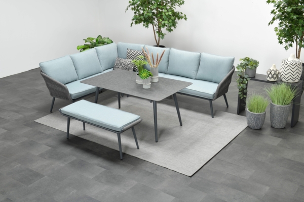 Garden Impressions Exklusives Aluminium-Rope-Lounge Set "Miriam" inkl. Tisch, Bank und Kissen, grau, hellblau,links