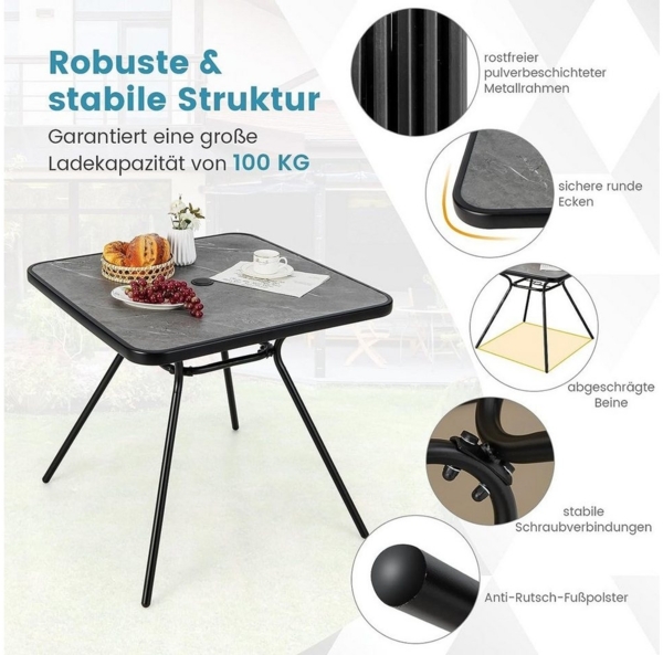 KOMFOTTEU Gartentisch Terrassentisch, mit 42 mm Schirmloch, 100 kg belastbar Bild 3