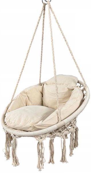 Bettso 'BLISS' Hängesessel Boho-Stil inkl. Kissen, Baumwollgeflecht Beige & Stahl, 80x120 cm