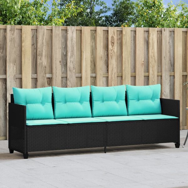 vidaXL Sonnenliege mit Kissen Schwarz Poly Rattan 368334