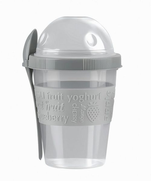 *Alpina* Müslischale JOGHURTBECHER 500ml mit Löffel Deckel Müslibecher Joghurt 83 (Grau), Müsli to go Müslischale Becher Obst Becher