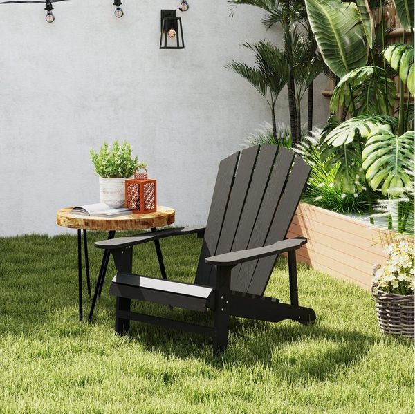 Outsunny Gartenstuhl mit Hoher Rückenlehne, Armlehnen (Adirondack Stuhl, 1 St), für Garten, Terrasse Balkon 78 x 89 x 88 cm Schwarz
