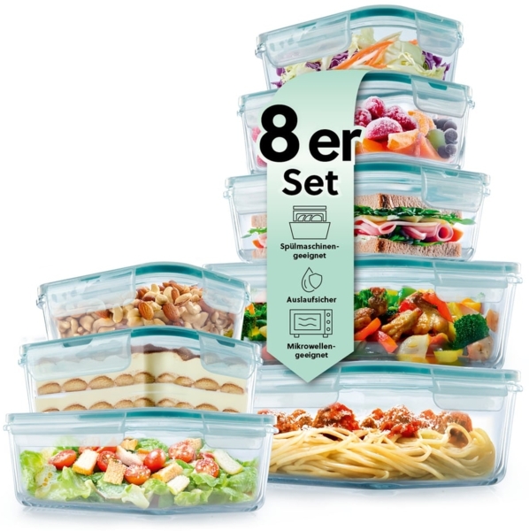 GOURMETmaxx Frischhaltedose Klick-it - 16-tlg, Glas/Kunststoff/Silikon