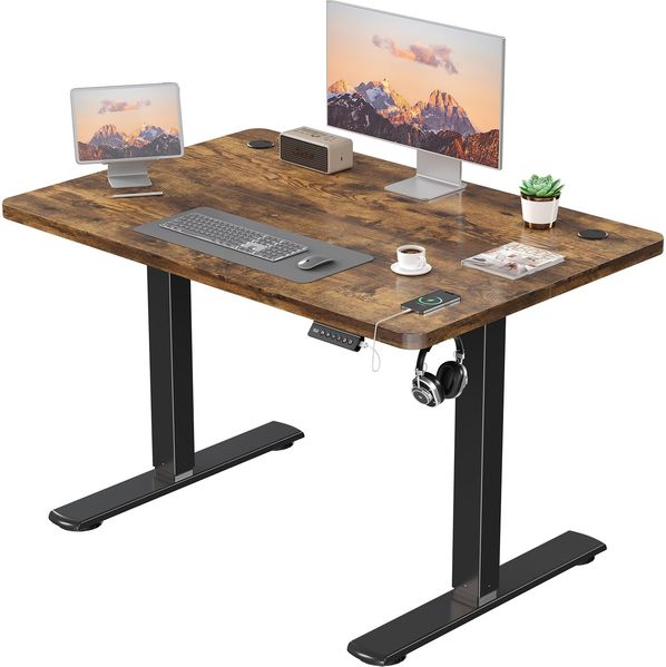 JUMMICO Höhenverstellbarer Elektrischer Schreibtisch mit USB Ladeanschluss, Schreibtisch Höhenverstellbar, Ergonomischer Steh-Sitz Tisch 100x60 cm, Braun