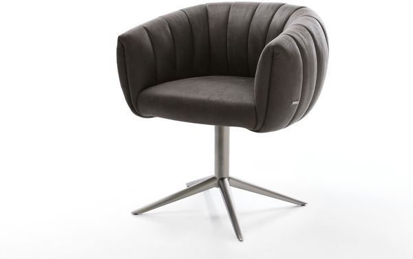 Drehstuhl Jada-Flex Mikrofaser Anthrazit Vintage Fußkreuz Graphit 360° drehbar Wippfunktion Taschenfederkern