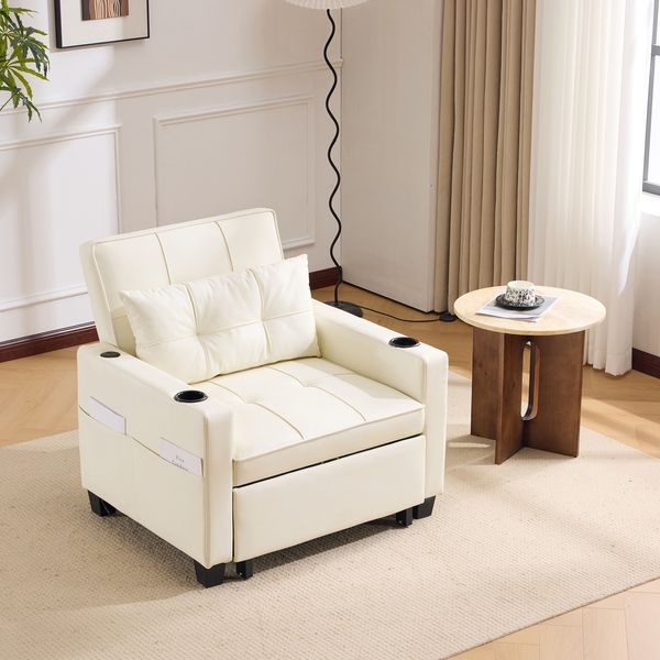 Ausziehbarer Schlafsessel 3-in-1 mit Liegefunktion und USB-Anschluss Weiß ohne Matratze,H 84 x T 74 x B 87 cm