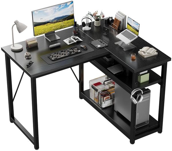 JUMMICO L-förmiger Schreibtisch mit Stauraum & umkehrbarem Regal, Schwarz, 100x80 cm