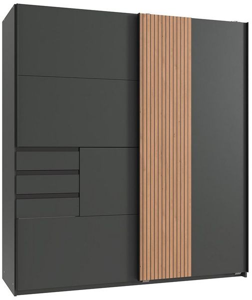 Lomadox Schwebetürenschrank CHIVASSO-43 Schwebetürenschrank 180cm, graphit mit Eiche, mit 3 Schubladen Bild 3