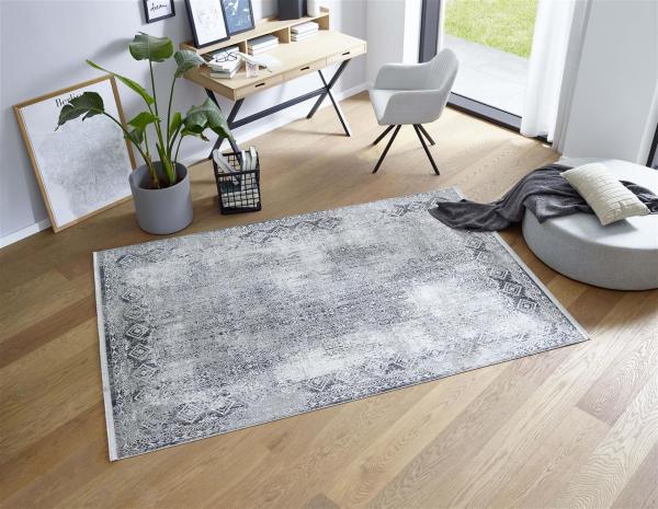Teppich in Grau/Creme Bordüre aus 50% Viskose, 50% Acryl - 200x140x0,6cm (LxBxH) Bild 7