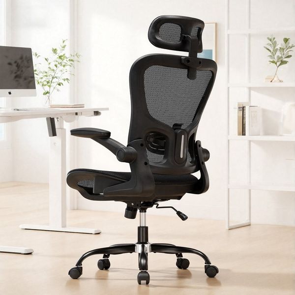 COMHOMA Bürostuhl Ergonomisch, Schreibtischstuhl mit Verstellbarer Kopf-/Armlehnenstütze, Lendenwirbelstütze, Gaming Stuhl Wippfunktion, Chefsessel aus Mesh