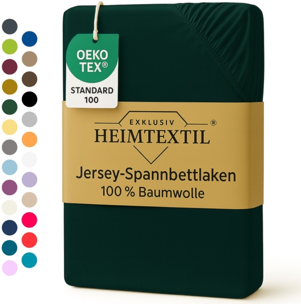 EXKLUSIV HEIMTEXTIL Marke Jersey Spannbettlaken 100 x 200 cm Dunkelgrün 100% Baumwolle Öko - Tex Zertifiziert Bed-Sheet Bettlaken Spannbetttuch Topper Leinentuch