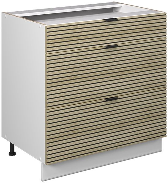 Küchenunterschrank Fame-Line Eiche Paneel 80 cm mit 3 Schubladen, ohne Arbeitsplatte Vicco