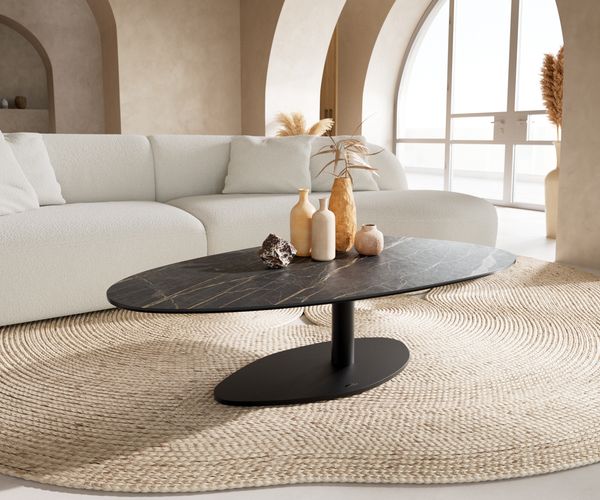 Couchtisch Edge Oval 140x75 cm Keramik Laminam® Noir Desir Braun Vibany Metall Schwarz