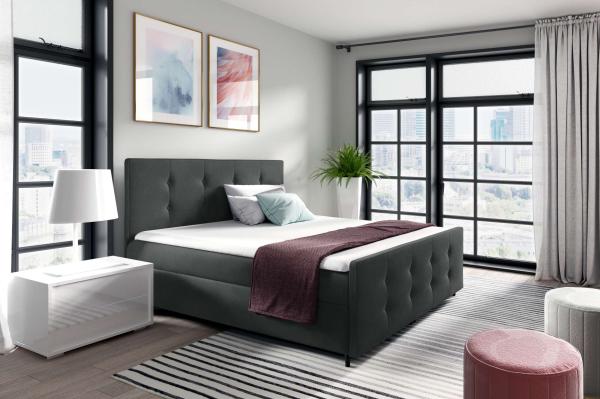 99rooms Primo Boxspringbett 200x200 cm Strukturstoff INARI Dunkelgrau