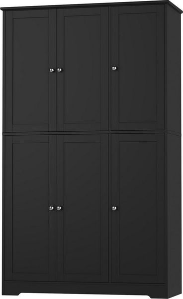 Homfa Mehrzweckschrank Küchenschrank Drehtürenschrank Kleiderschrank mit 6 Türen, Breite 106 cm, Höhe 180 cm, Schwarz