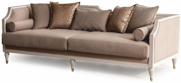 Casa Padrino Luxus Barock Sofa Braun / Creme / Gold 235 cm - Barockstil Möbel