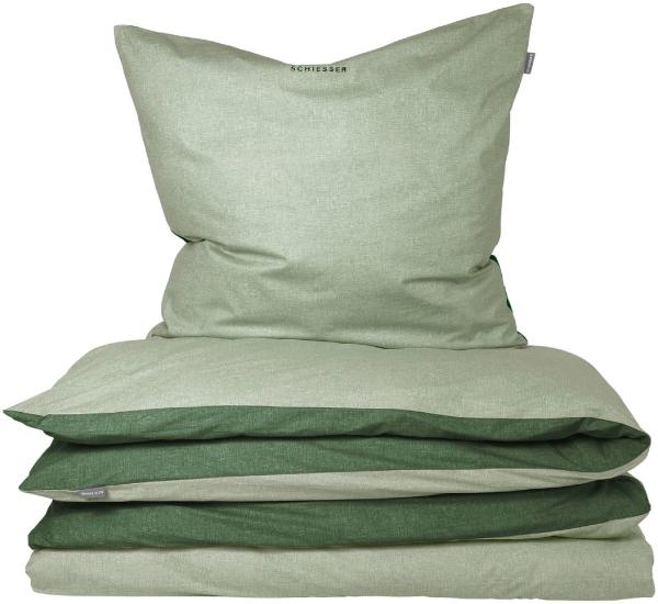 Schiesser 'Doubleface' Wendebettwäsche, Baumwolle, 2-teilig, Hellgrün / Grün, 155x220 cm, Renforcé