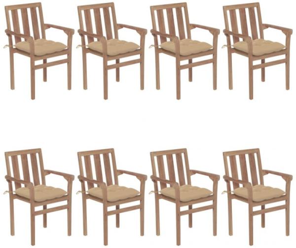 Stapelbare Gartenstühle mit Kissen 8 Stk. Massivholz Teak