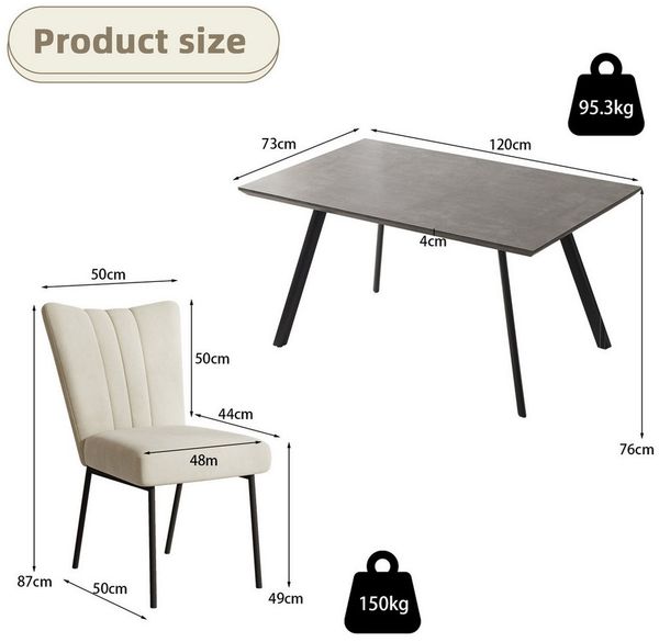 Jiexi Essgruppe Tisch- und Stuhlset, Moderner Esstisch (120×73×76 cm) mit 4 Stühlen Bild 3