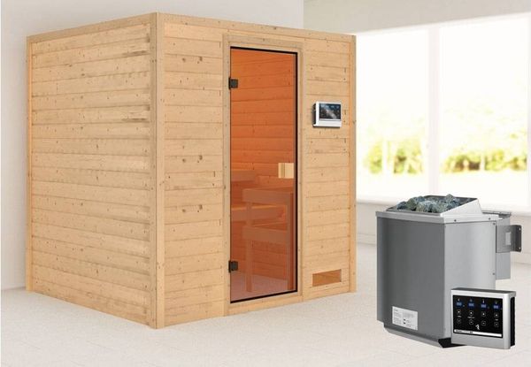 Karibu Sauna Adelina ohne Dachkranz + 9kW BIO-Kombiofen mit ext. Steuerung Easy