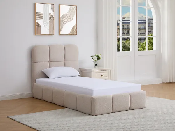 Vente-unique - DILUDO Bett Stoff Beige - B 206,5 cm x H 100 cm x L 101 cm