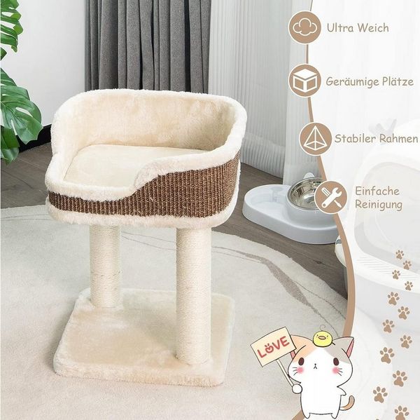 KOMFOTTEU Kratzbaum Katzenbaum, mit gepolstertem Sitzbrett, Sisal-Kratzstämmen & weiche Matte