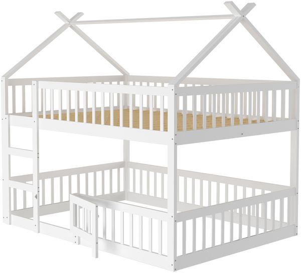 Kinder-Etagenbett 140*200, Kinder-Familienbett, Etagenbett mit Treppe, Loft Design, Massivholz-Etagenbett-Rahmen, Weiß Bild 5