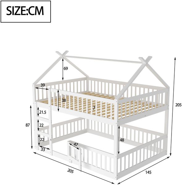 Kinder-Etagenbett 140*200, Kinder-Familienbett, Etagenbett mit Treppe, Loft Design, Massivholz-Etagenbett-Rahmen, Weiß Bild 10