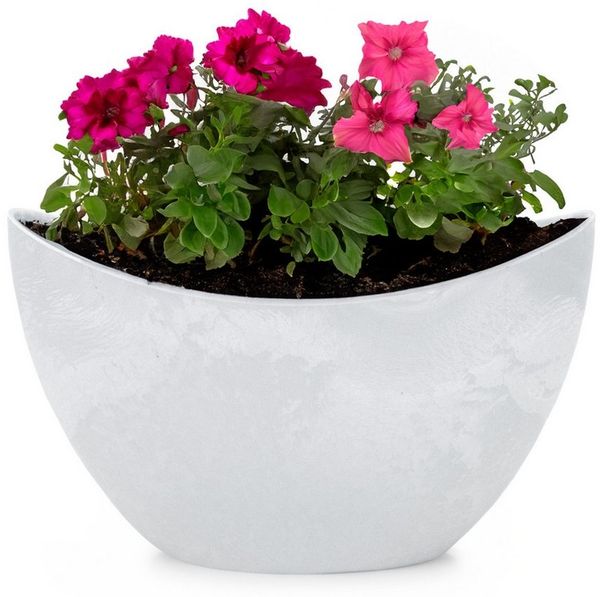 matches21 HOME & HOBBY Blumentopf Hohe Pflanzschale oval Vintage hell-grau 20 x 12 cm wetterfest (1 St), Schiffchen Deko-Schale als Tischdeko Blumen-Schale Outdoor Garten-Deko