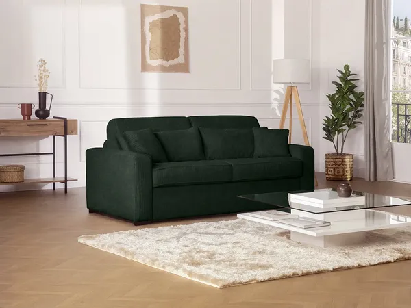 Vente-unique - MONDOVI Sofa SamtStoff Grün - B 208 cm96 cm x H 90 cm x L 214 cm