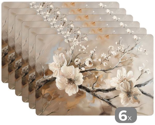 MuchoWow Platzset Blumen - Natur - Weiß - Blüte - Abstrakt, (6-St), Platzsets, Tischset, Abwaschbar, Tischsets, Platzdeckchen