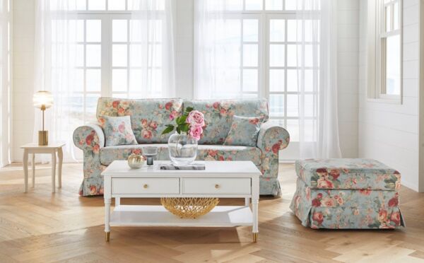 Home affaire Polsterhocker Shadmoor, Hussenoptik, in uni oder mit Blumendruck, passend zur Shadmoor-Serie