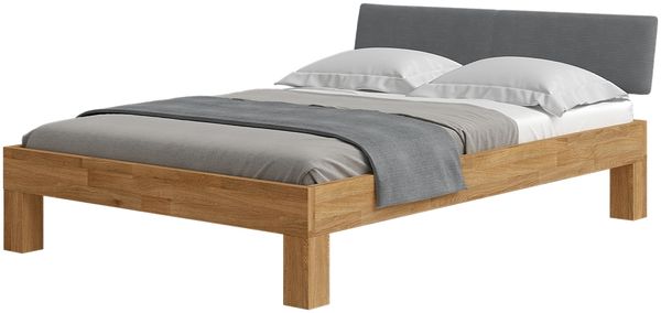 skølm 'Floki' Bett 140x200 cm mit Kopfteil Cord, anthrazit, Bettgestell, natur geölt, Massivholzbett aus Eiche, Doppelbett mit Bettkopf