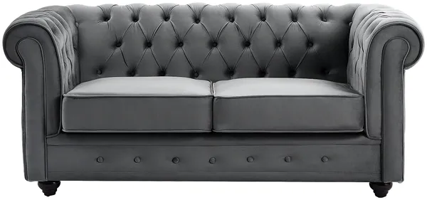 Vente-unique - CHESTERFIELD Sofa SamtStoff Grau - B 88 cm x H 72 cm x L 168 cm