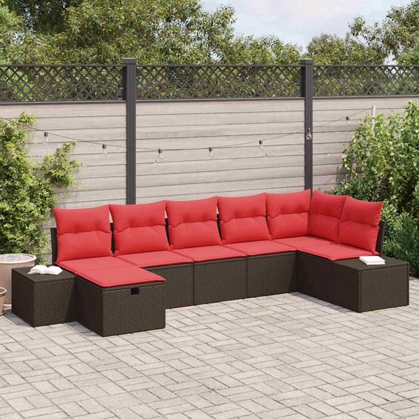 vidaXL Gartensofa-set mit Kissen 7 pcs Braun Poly-Rattan 3359403