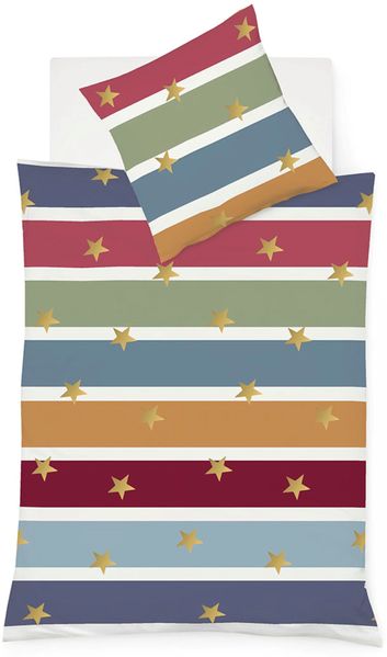 Fleuresse Mako-Satin Bettwäsche 155x220 Streifen Sterne bunt 114584-9