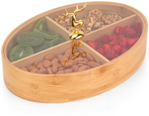 Belle Vous Organizer Belle Vous Runde Aufbewahrungsbox Holz mit 4 Fächern & Deckel - 29 cm (1 St)