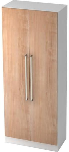 Schrank 5 Ordnerhöhen mit Sockel CE Weiß / Nussbaum